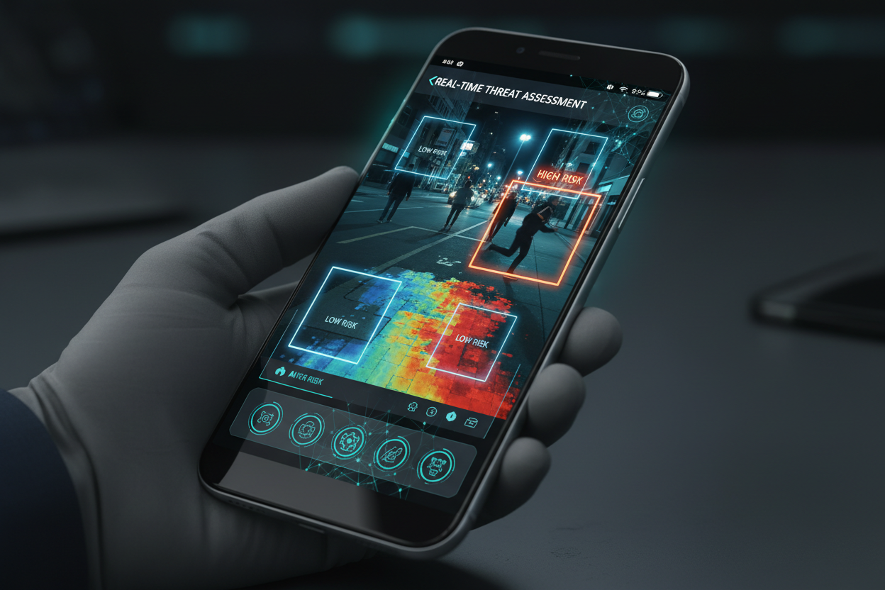 AI-Powered Risk Detection (Smartphone App)

Uses advanced video image processing to analyze surroundings, detect suspicious movements, and classify risks in real time